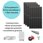 Kit panouri fotovoltaice 12kw cu invertor 12kw si baterie stocare 5kw