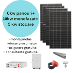 Kit Panouri fotovoltaice 6kw cu invertor 10kw si baterie stocare 5kw