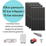 Kit sistem fotovoltaic 10 kw panouri+ 10 kw trifazat + 15 kw stocare