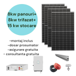 Kit sistem fotovoltaic 8 kw panouri+ 8 kw trifazat + 15 kw stocare